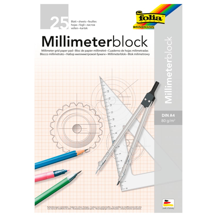 Folia Paper Millimeterblock DIN A4 80g/m² 25 Blatt